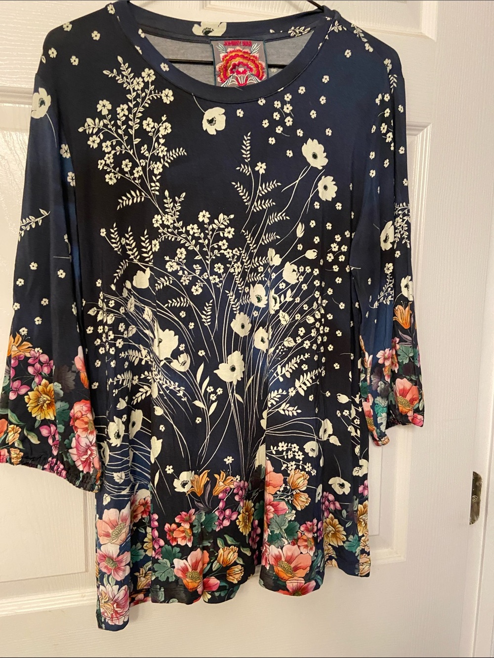 Johnny Was Janie Favorite Bursting Puff Sleeve Floral Tunic Top - Medium